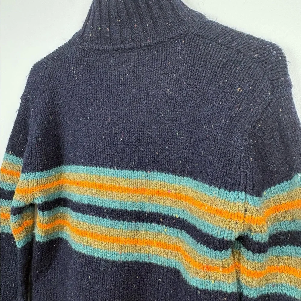 VTG J. CREW 100% Shetland Wool Black Stripe Mock Neck Sweater - Size S